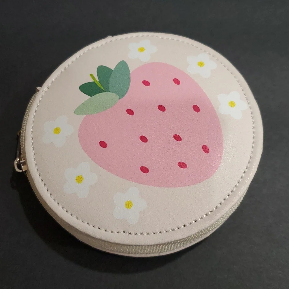 Light pink Strawberry and flower print nail manicure kit set with round case new